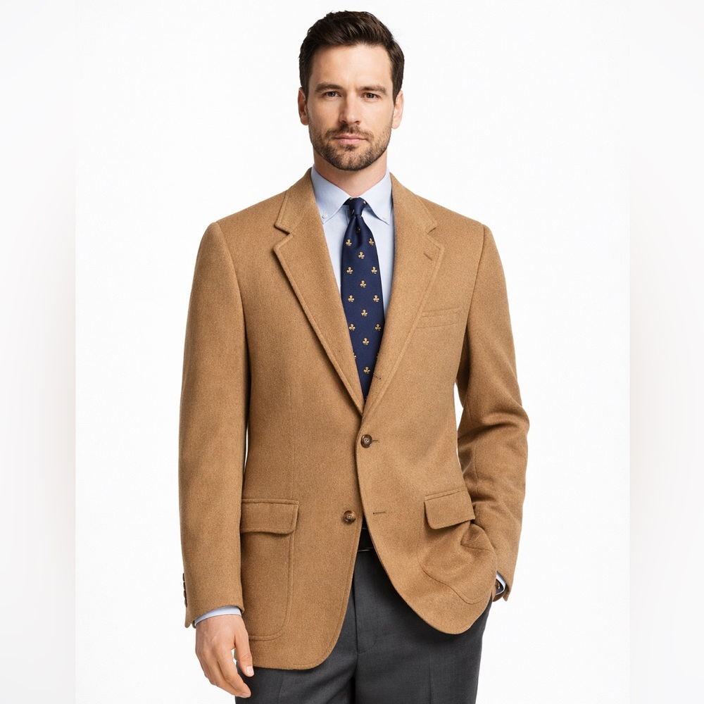 Brooks Brothers Camel Hair Blazer 41L Vintage Tan Sport Coat Mens Wool Jacket